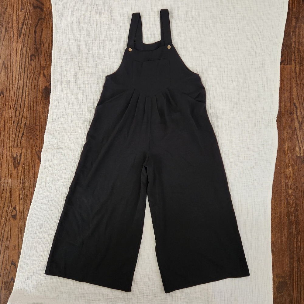 Amazon Wide Leg Overalls Womens Black Boho Pleated Jumpsuit, Size S